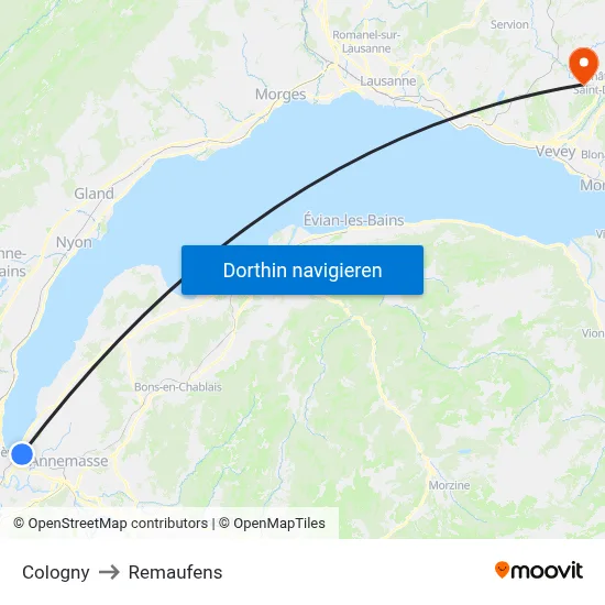 Cologny to Remaufens map