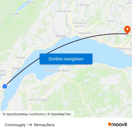 Commugny to Remaufens map