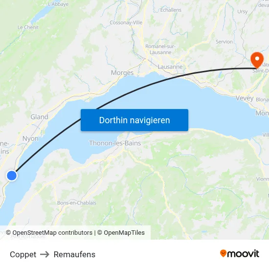 Coppet to Remaufens map