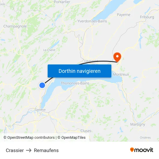 Crassier to Remaufens map