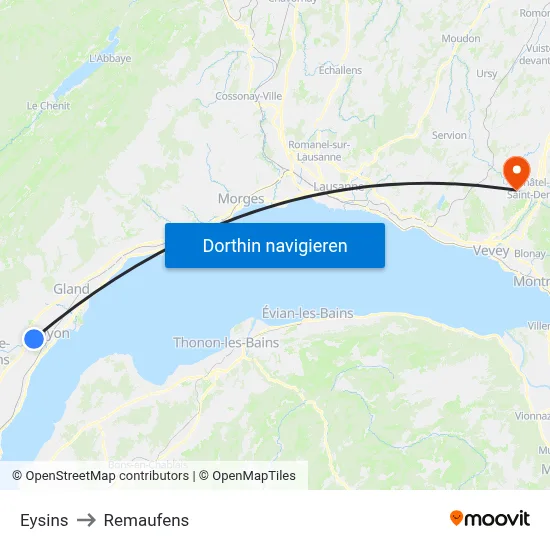 Eysins to Remaufens map