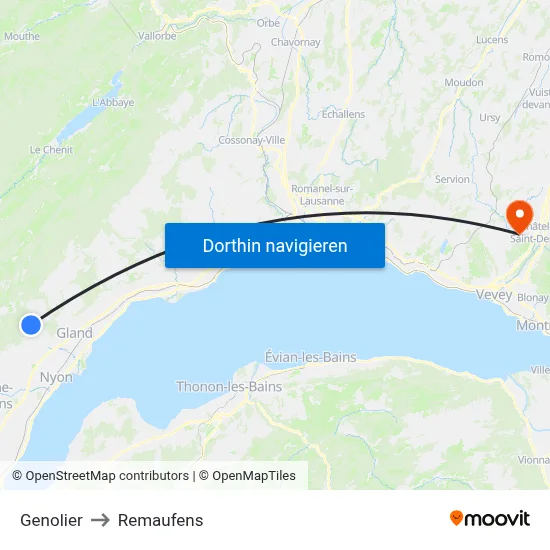 Genolier to Remaufens map
