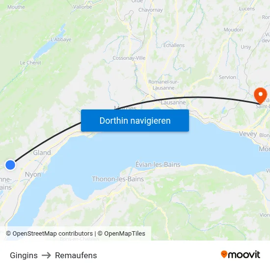 Gingins to Remaufens map