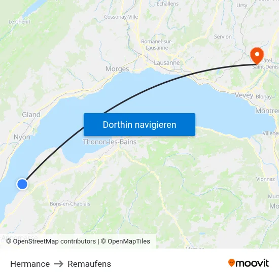 Hermance to Remaufens map