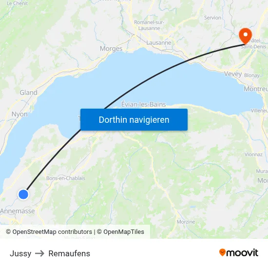 Jussy to Remaufens map