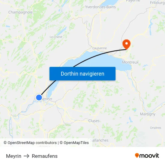 Meyrin to Remaufens map