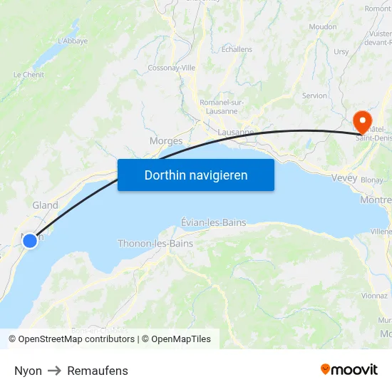 Nyon to Remaufens map