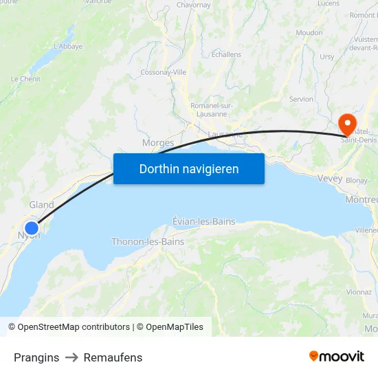 Prangins to Remaufens map