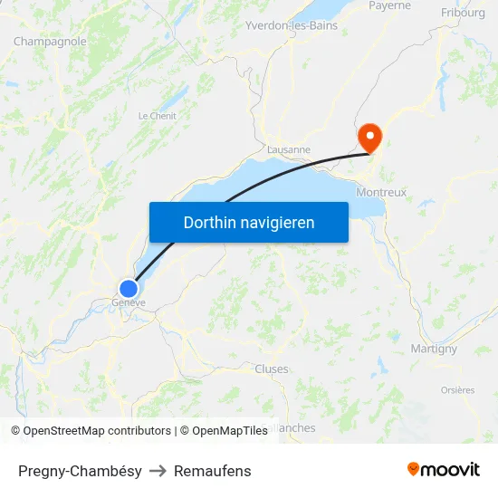 Pregny-Chambésy to Remaufens map