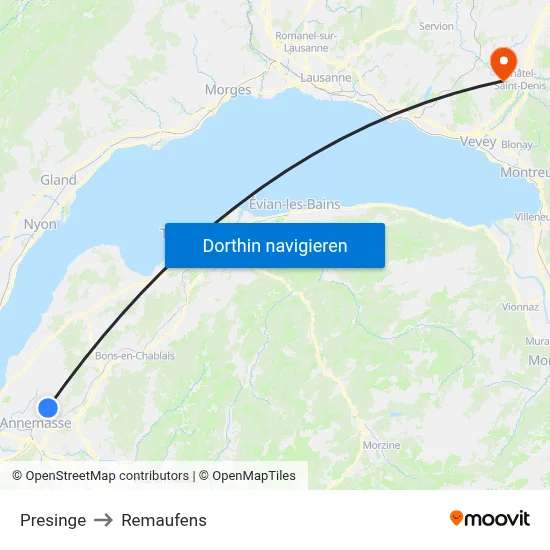 Presinge to Remaufens map