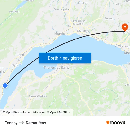 Tannay to Remaufens map