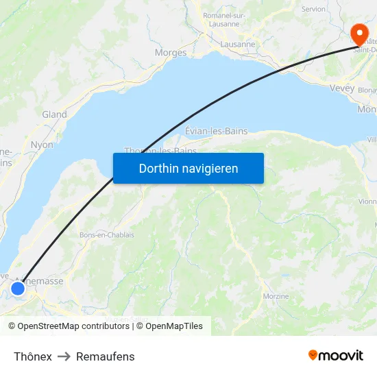 Thônex to Remaufens map