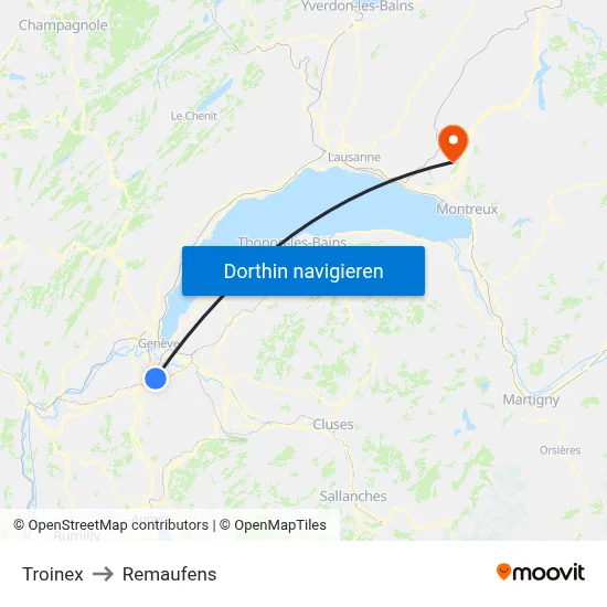 Troinex to Remaufens map