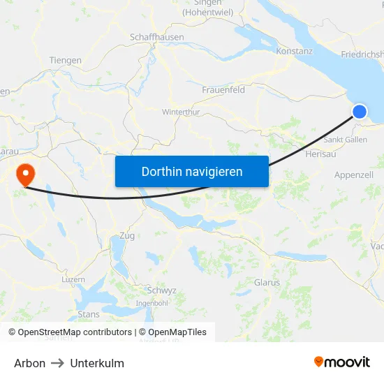 Arbon to Unterkulm map