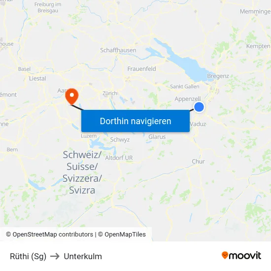Rüthi (Sg) to Unterkulm map