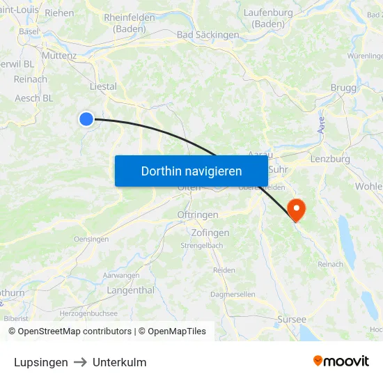 Lupsingen to Unterkulm map
