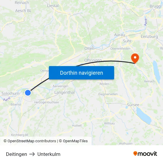 Deitingen to Unterkulm map