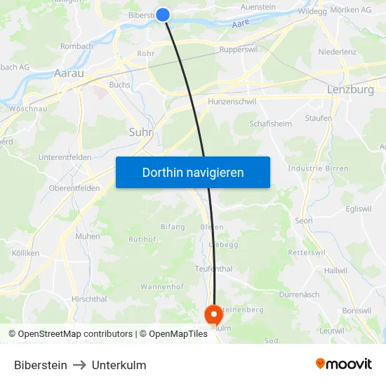 Biberstein to Unterkulm map