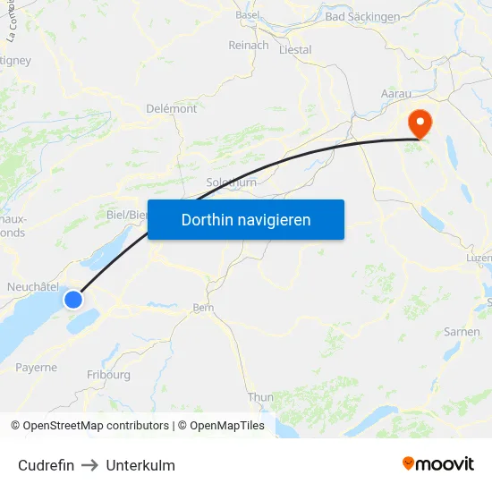 Cudrefin to Unterkulm map