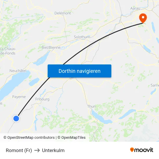 Romont (Fr) to Unterkulm map