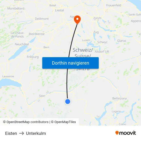 Eisten to Unterkulm map
