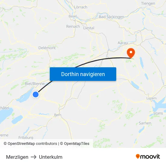Merzligen to Unterkulm map