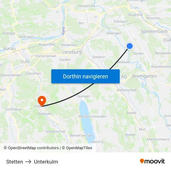 Stetten to Unterkulm map