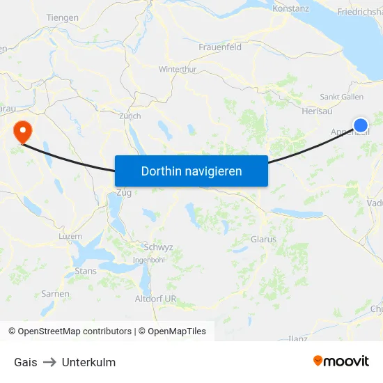 Gais to Unterkulm map