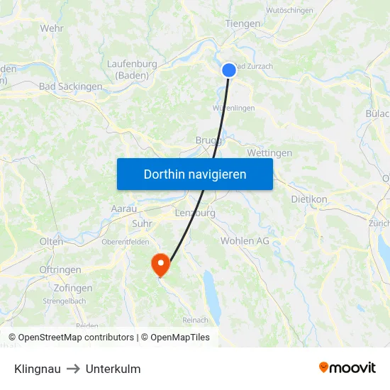 Klingnau to Unterkulm map