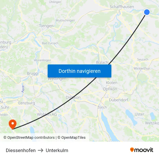 Diessenhofen to Unterkulm map