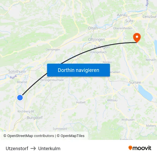 Utzenstorf to Unterkulm map