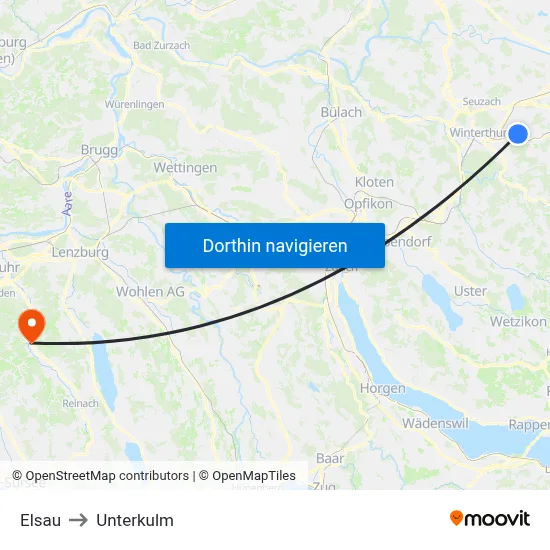Elsau to Unterkulm map