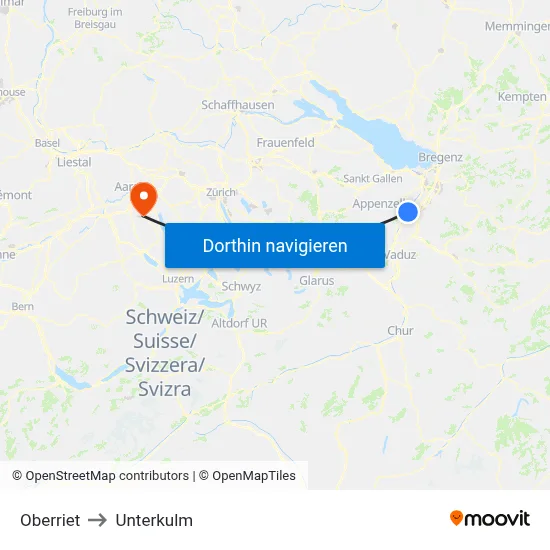 Oberriet to Unterkulm map