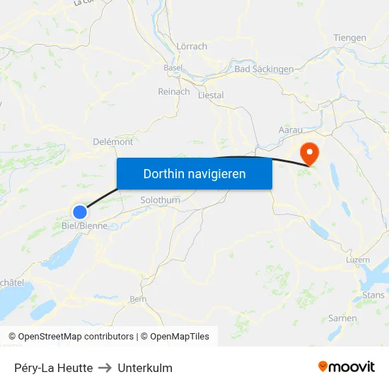 Péry-La Heutte to Unterkulm map