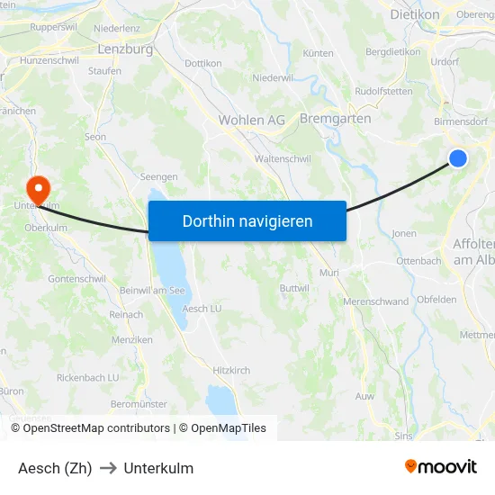 Aesch (Zh) to Unterkulm map
