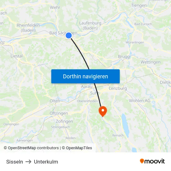 Sisseln to Unterkulm map