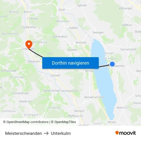Meisterschwanden to Unterkulm map