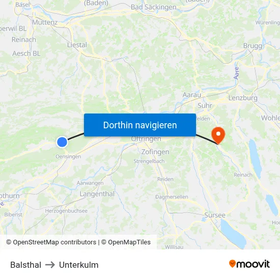 Balsthal to Unterkulm map