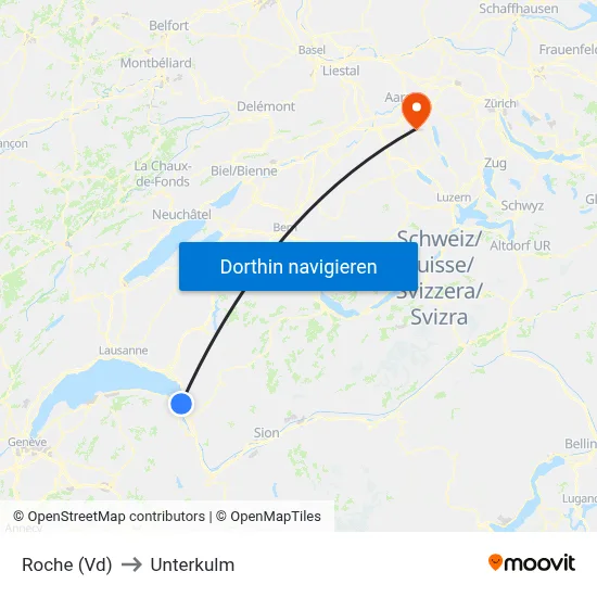 Roche (Vd) to Unterkulm map