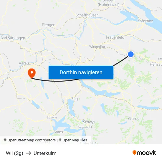 Wil (Sg) to Unterkulm map