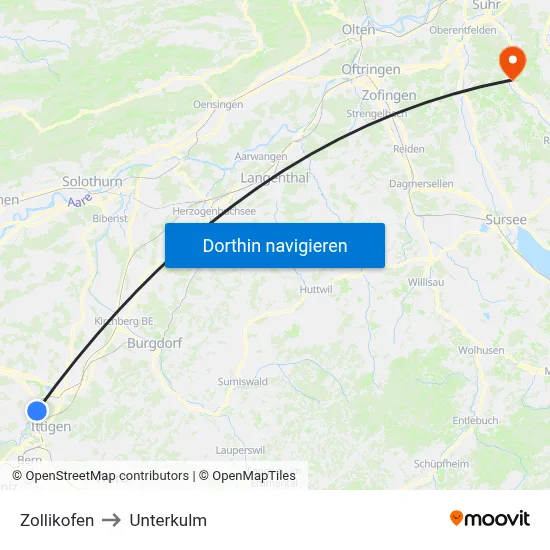 Zollikofen to Unterkulm map