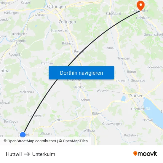 Huttwil to Unterkulm map