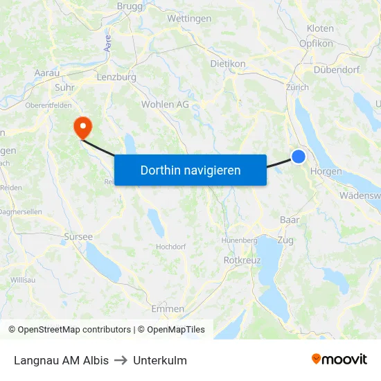 Langnau AM Albis to Unterkulm map