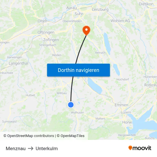 Menznau to Unterkulm map