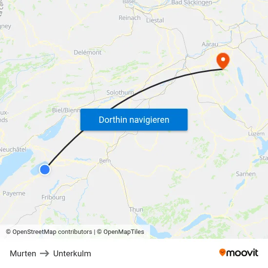 Murten to Unterkulm map