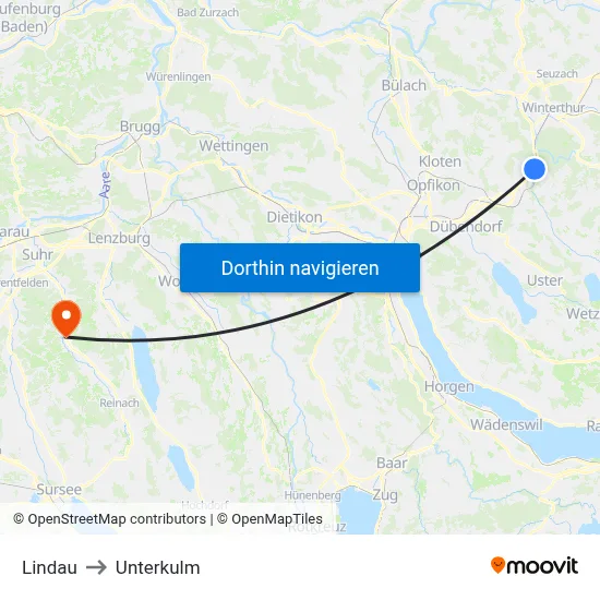 Lindau to Unterkulm map