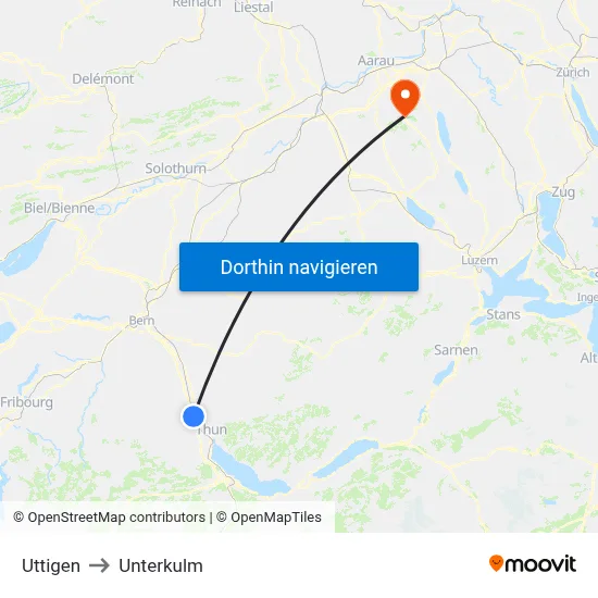 Uttigen to Unterkulm map