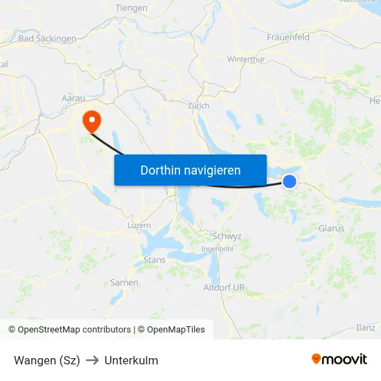 Wangen (Sz) to Unterkulm map