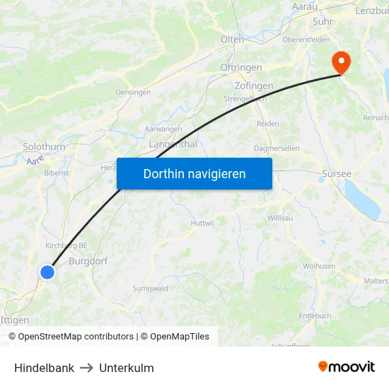 Hindelbank to Unterkulm map