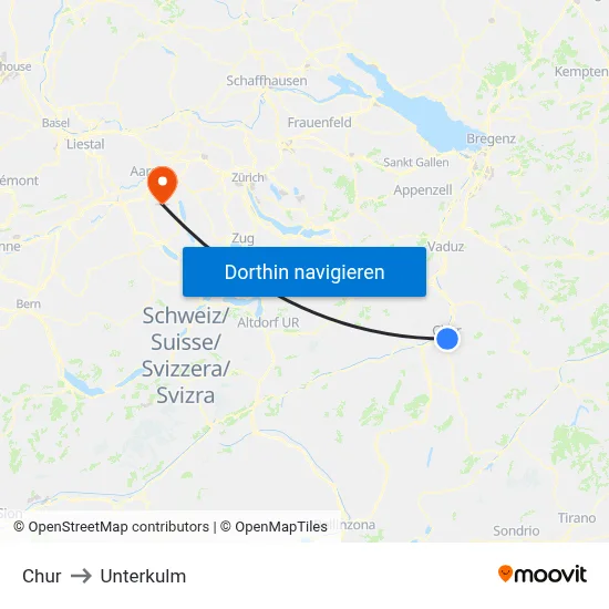 Chur to Unterkulm map